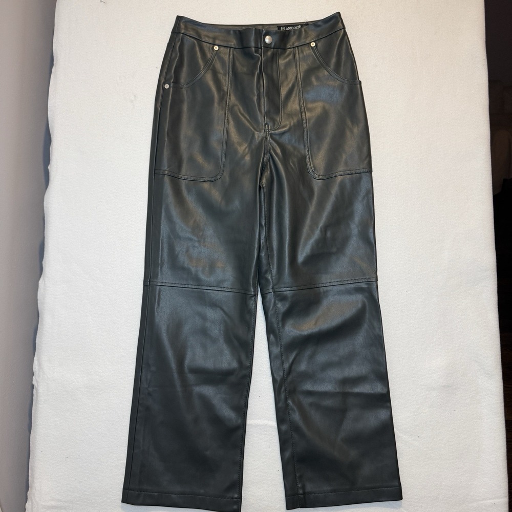 BLANK NYC Pants 28 Green Faux Leather THE BAXTER‎ Rib Cage Flare High Waisted